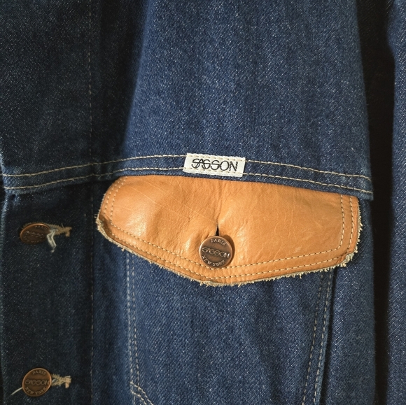 Sasson Vintage Blue Denim Jacket with Tan Accents Men's Size L - Picture 7 of 7